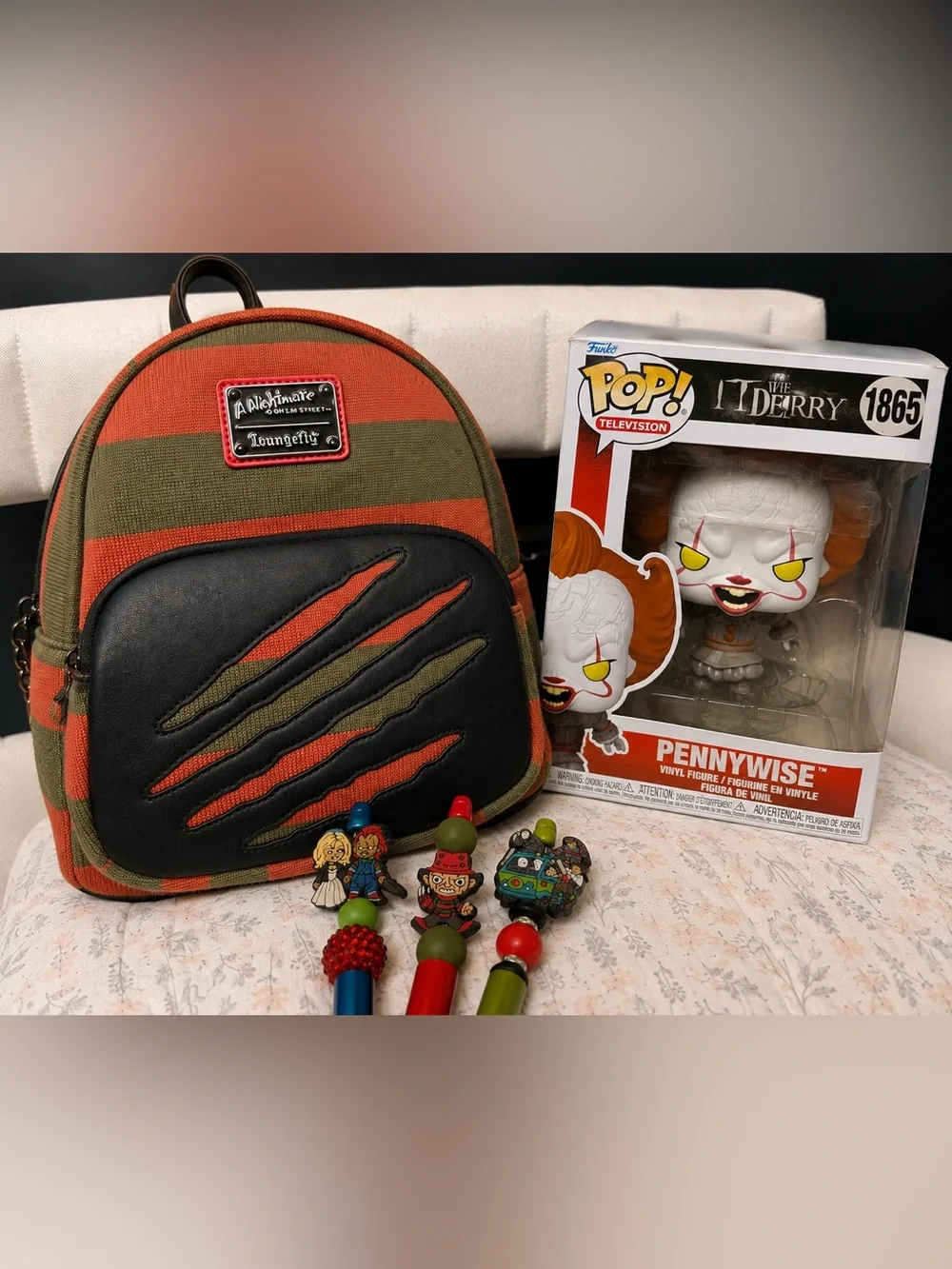 Loungefly Freddy Krueger Stripe Mini Backpack in Orange & Olive